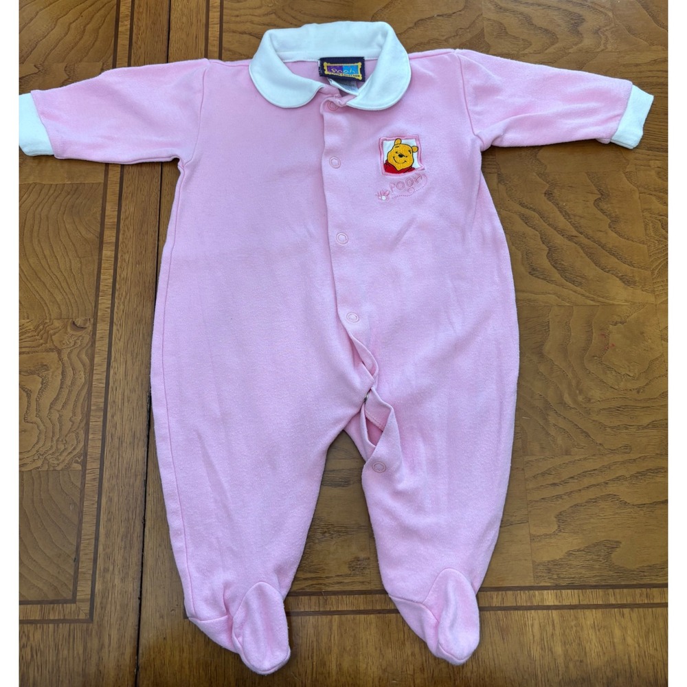 Vintage Disney Pooh 100 Acre Collection Pink Footed Sleeper Baby 3M 70138